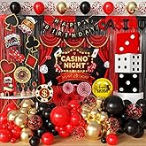 Casino Theme Party Decoration Las Vegas Birthday Party Dino Casino Night Poker Party Supplies Set for Adults Include Balloon Garland Kit, Casino Backdrop, Cake Toppers, Gold Curtain and Foil Balloons