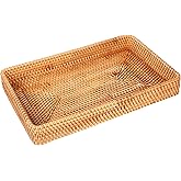 Wicker Storage Basket Rattan Tray Rectangular Wicker Basket Decorative Serving Tray Fruit Baskets Food Serving Holders Woven Baskets for Storage Home Kitchen Restaurant Decor
