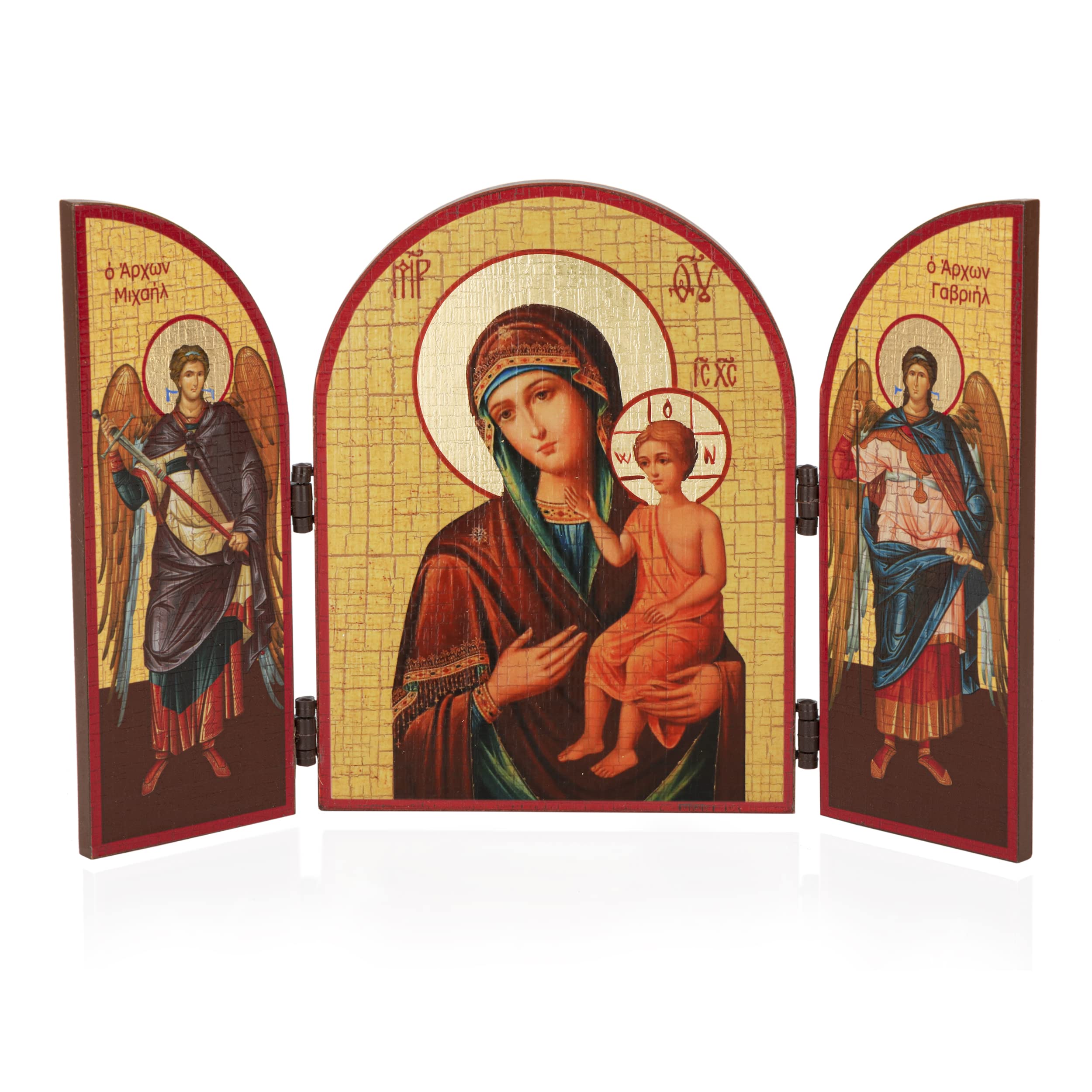NKlaus Mother of God Education Triptych Wooden Icon, Christian Icon, 25 x 16 cm, Bedroom Wall Art