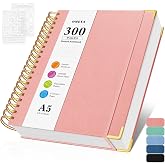 Bullet Dotted Journal Notebook, 300 Pages Leather Notebooks with Contens | 120 GSM Thick No Bleed Through Paper Journals, A5 Dot Grid Notebook for Women Men School Work Writing, 5.5" x 8", Pink