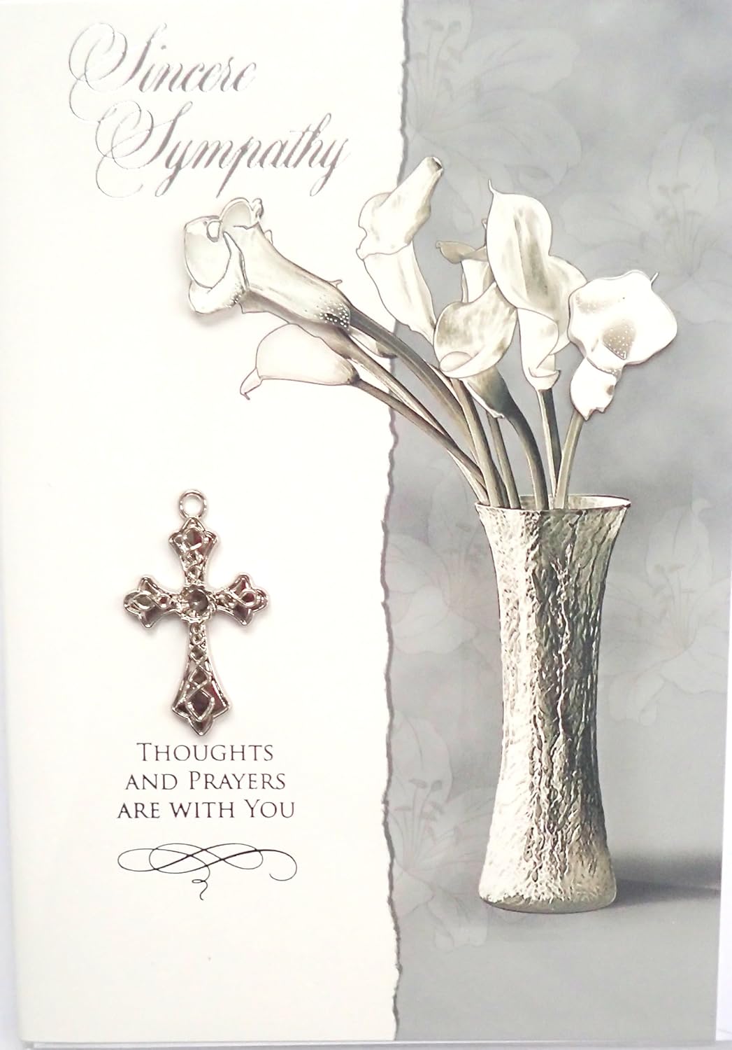 3D Sincere Sympathy Card with Metal Cross Religious Christian Catholic