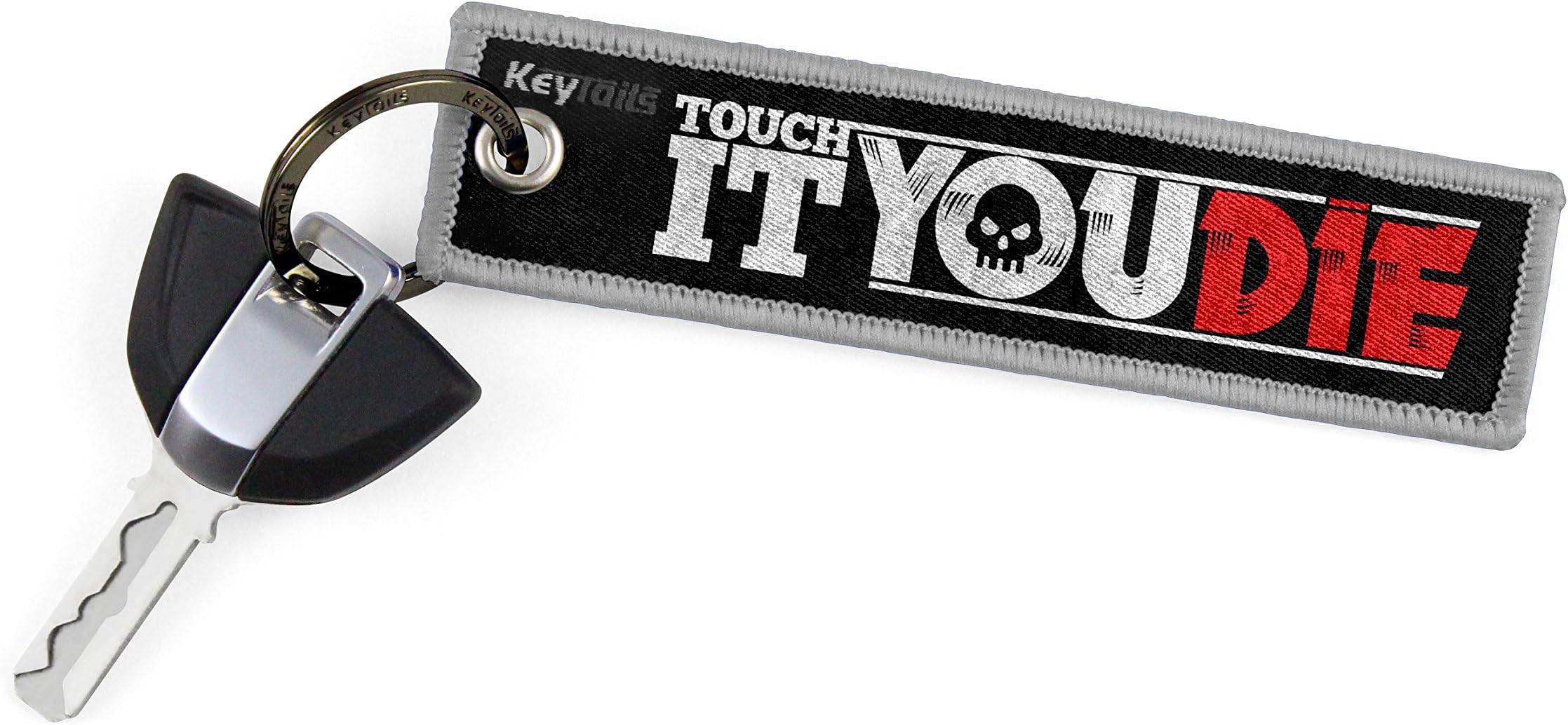 KEYTAILSKeychains, Premium Quality Key Tag for Motorcycle, Car, Scooter, ATV, UTV [Touch It You Die]