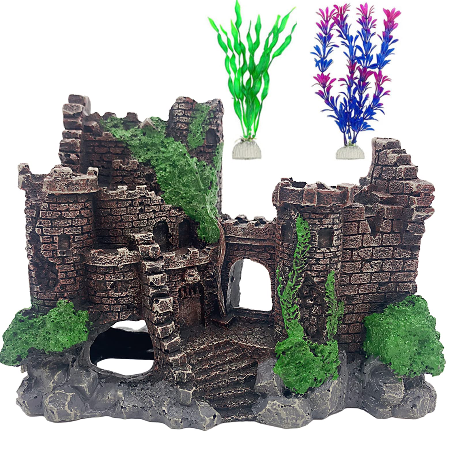 Photo 1 of MUYG Aquarium Resin Castle Decoration,Ancient Design Fish Tank Ornaments Betta Hideout Stone Cave Accessories for Shrimp Turtle Guppy Crabs (3Pcs)