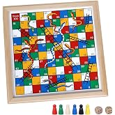 Gothink Wooden Snakes and Ladders Game - 13 Inch Educational Board Game for Children Ages 3 and Up &amp; Adults - Classic Board Game Includes 6 Counters &amp; 2 Dice, Rules