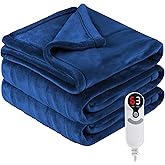 Eydna Electric Heated Blanket Throw Size 50"x60", Fast Heating Throw, Soft Microplush for Sofa & Office,6 Heating Levels & 1-10 Hours Auto Off, Machine Washable, Gifts for Family-Navy Blue