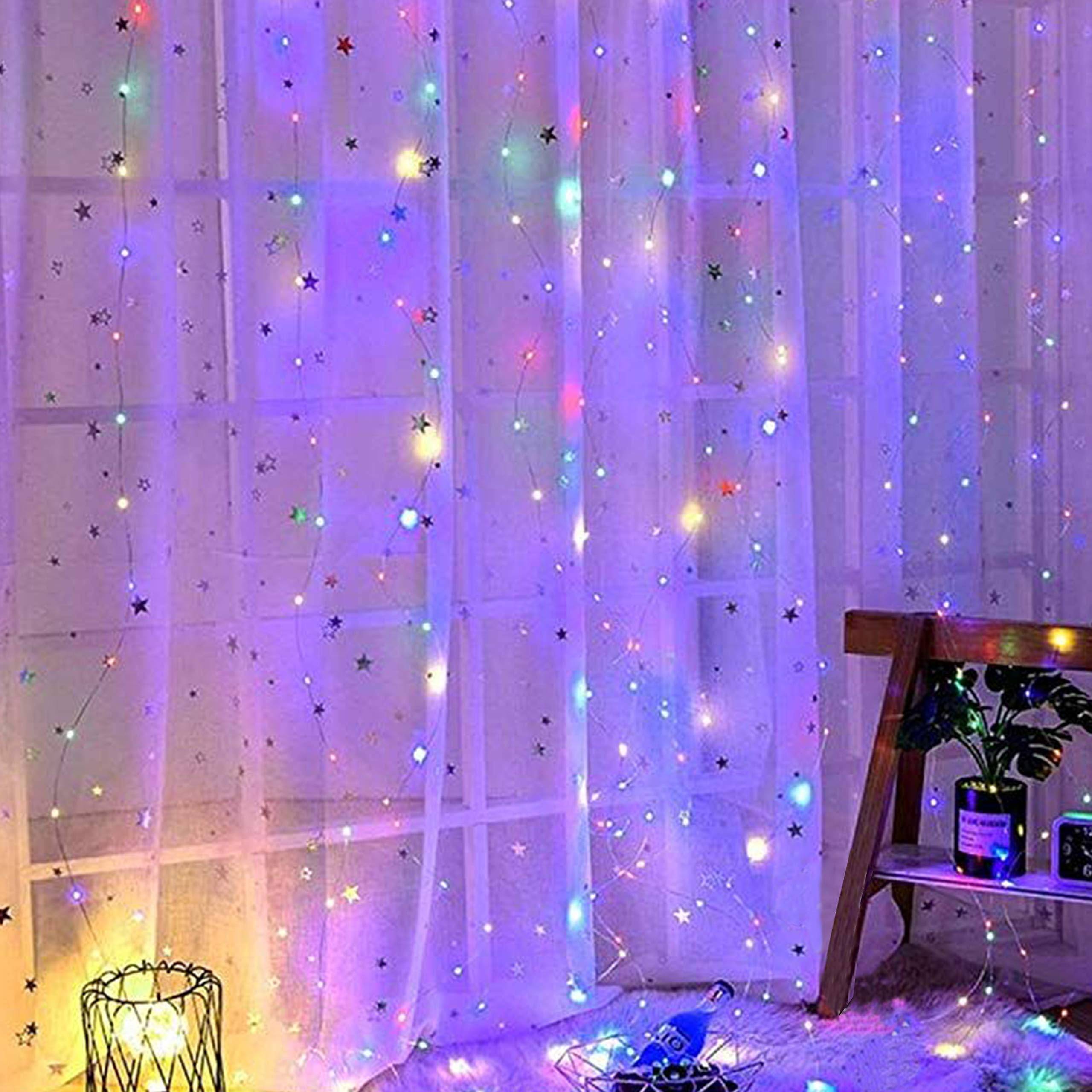 LED Fairy Curtain Lights, LUVODI 3mx3m 300 LEDs Window Colourful String Lights 8 Modes Remote Control Waterproof USB Powered Icicle Starry Lights for Party Wedding Christmas Garden Bedroom Decoration