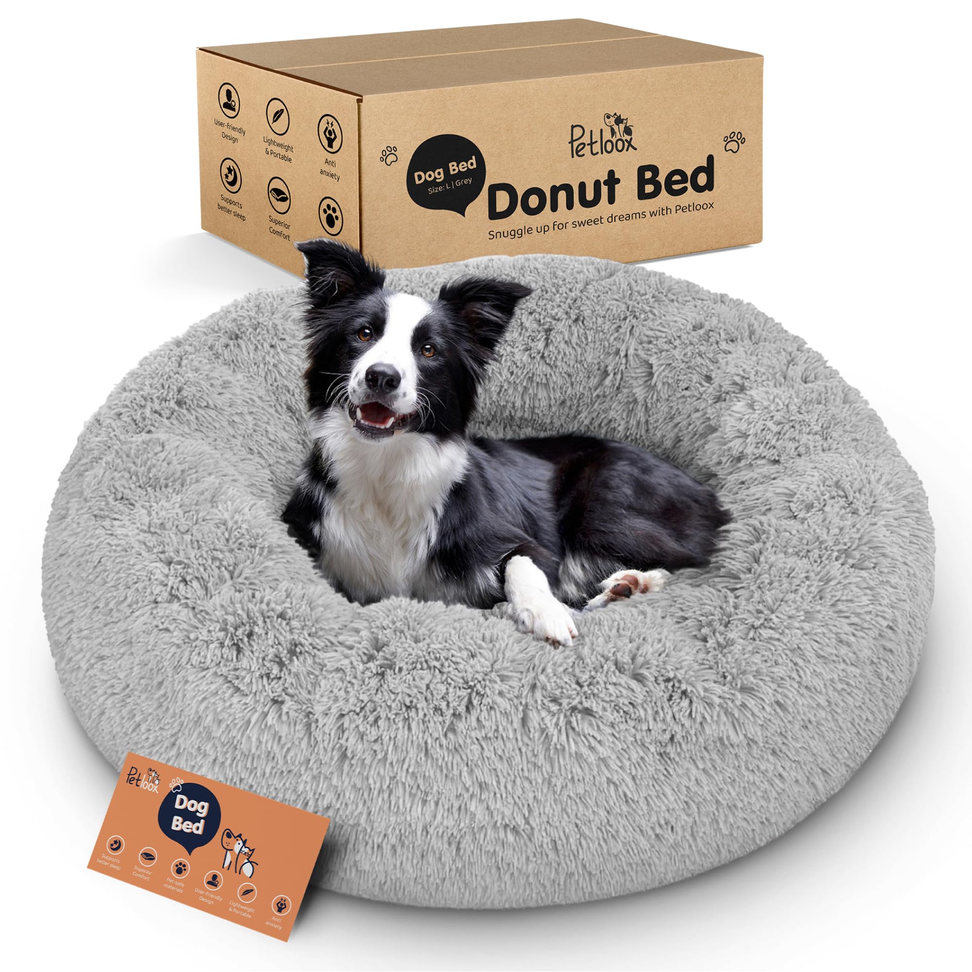 Photo 1 of Petloox Donut Dog Bed - Premium Comfort for Anxiety Relief - Fluffy & Calming Design with Ultra-Plush Support | Cozy Round Dog Bed with Super Soft Circle Style (Size L Grey)
