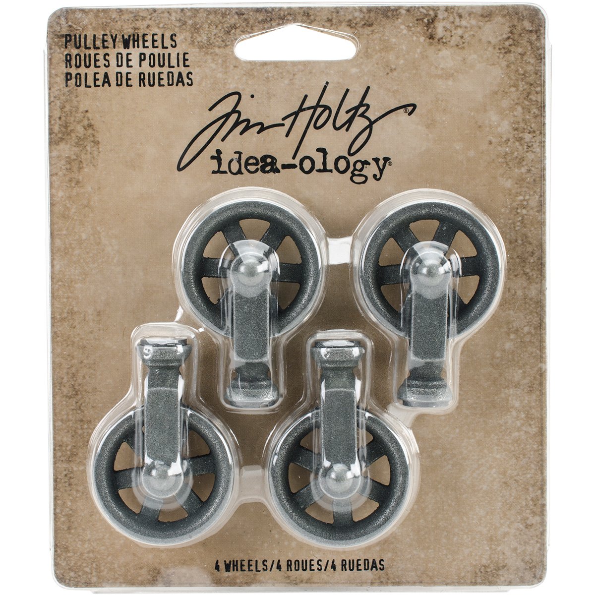 Tim Holtz Mini Pulley Wheels, Metal, Grey, 11 x 9.4 x 1.8 cm