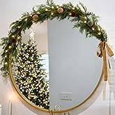 Sosation 5ft Christmas Mirror Garland with 12 Pcs Velvet Ball Artificial Norfolk Pine Cypress Garland for Mirror Christmas Decoration for Xmas Fireplace Mantle Indoor Decor