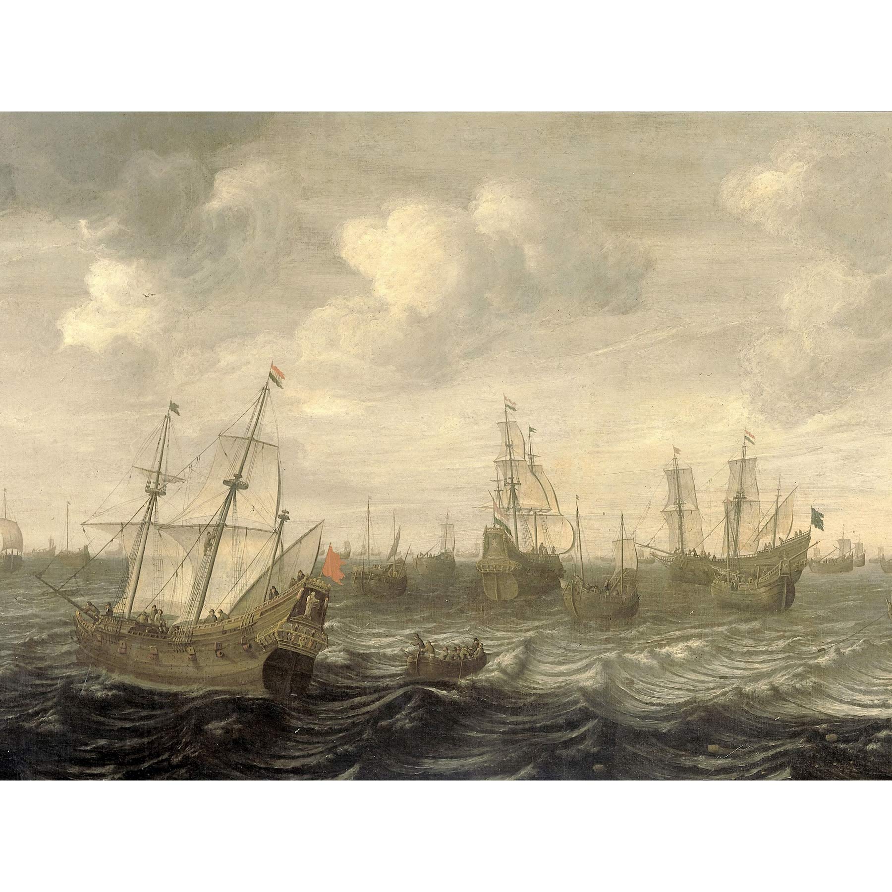 Artery8 Beelt Dutch Herring Fleet Under Sail Ship Painting Premium Wall Art Canvas Print 18X24 Inch