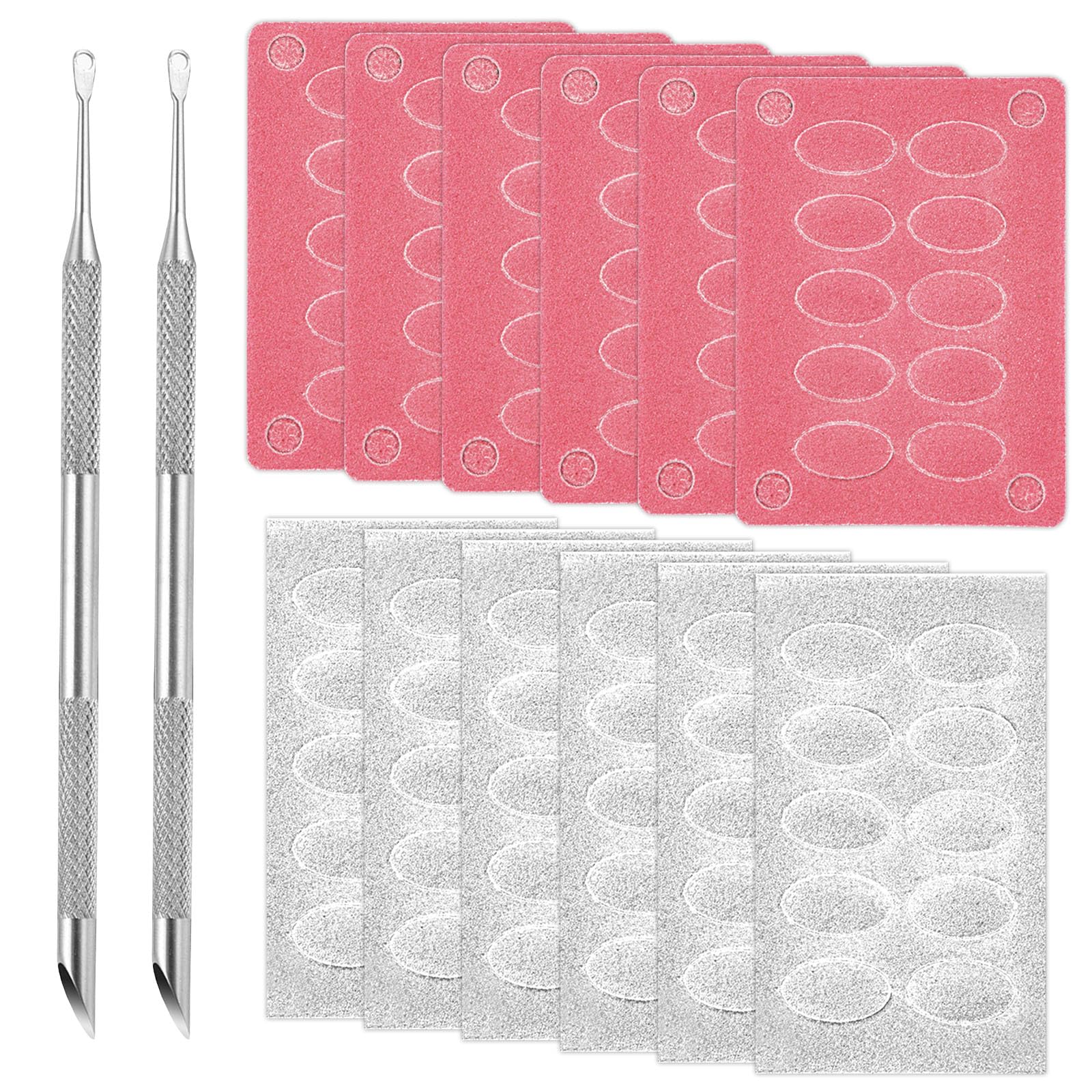 Belligern Cuticle Pusher Tool 2 Pcs Cuticle Pusher, Stainless Steel Nail Tools Round Bevel Nail Scraper with 100 Grit Sandpaper 50 Grains and 150 Grit Sandpaper 50 Grains for Manicure Pedicure