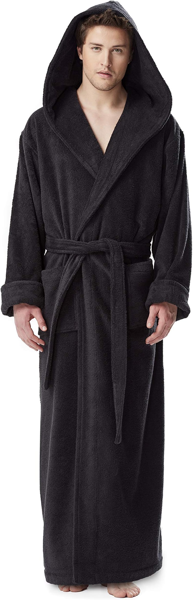 Arus Men's Hood'n Full Ankle Length Hooded Turkish Cotton Bathrobe