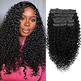 16 Inch Kinky Curly Clip ins Human Hair 110g 8pcs 20 Clips 3C 4A Curly Clip In Hair Extensions Real Human Hair Brazilian Virgin Hair Full Head for Women Natural Black
