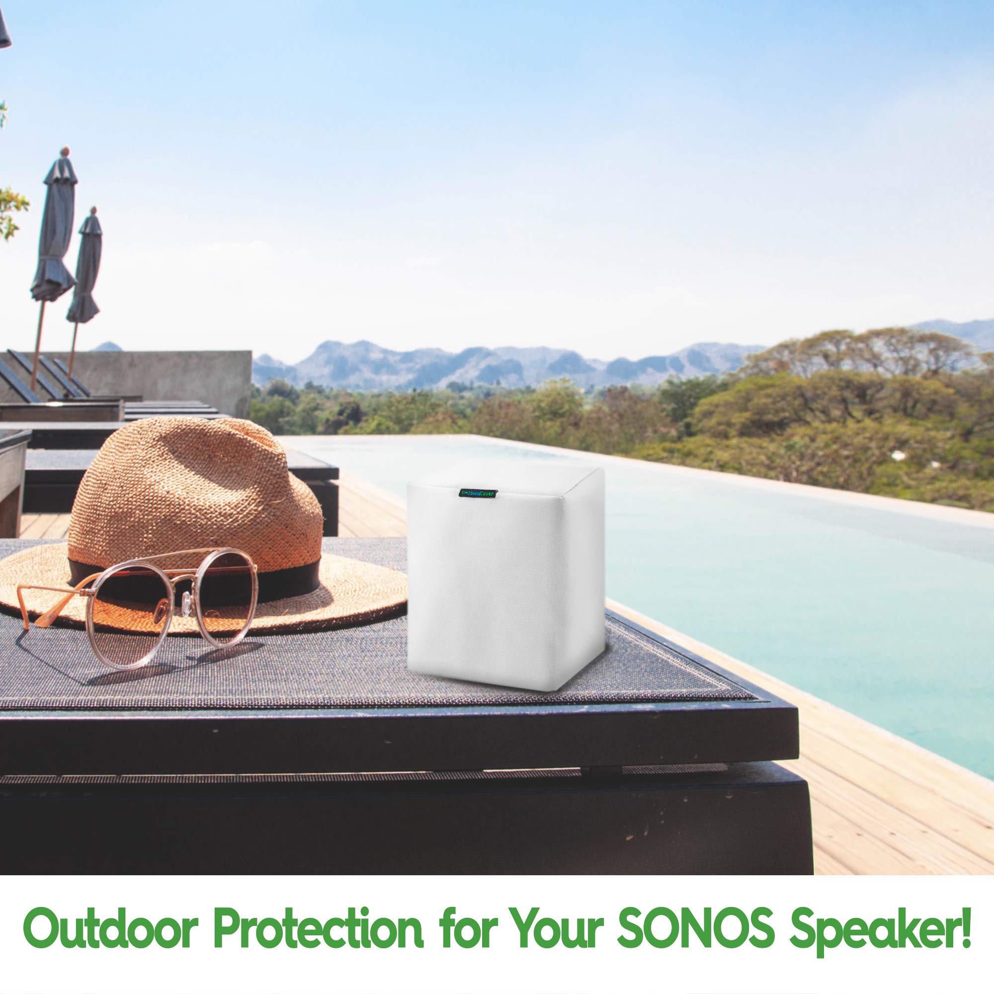 Pair Of White Outdoor Speaker Covers For Sonos Play:1 / One/One Sl - 600D Weatherproof Fabric - Uv, Dust &Amp; Rain Shield - Soundcover 2-Pack - View 7