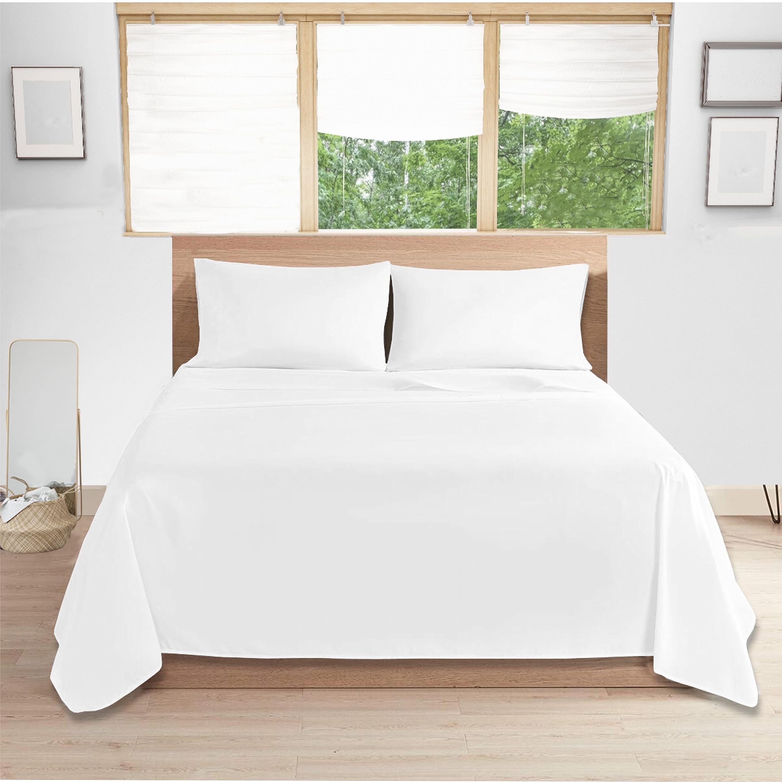 Comfy Nights 100% Egyptian Cotton Super King Size Flat Bed Sheet 200 Thread Count Soft Fade, Shrinkage and Wringle Resitan White - Super King