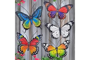 EOORAU Metal Butterfly Wall Art Outdoor Decor - 5 Pack Metal Butterflies Wall Sculpture Hanging Decor for Home Yard Patio Garden Decoration, Gifts for Mom Friends