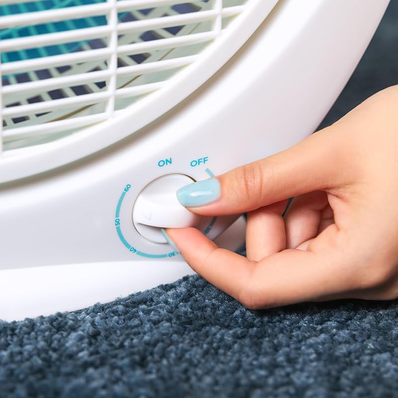 Caixa de ventilação quadrada de chão 4500, caixa de potência, 45 W, 12 polegadas de diâmetro, 5 pás, 3 velocidades, temporizador de 1h, grelha rotativa e segurança máxima, branca, redonda