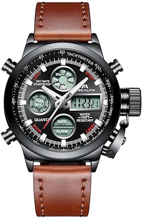 Herren Uhren Männer Militär Digitaluhr Sport Chronograph LED Wasserdicht Großes Braun Leder Armbanduhren Mann Multifunktions 