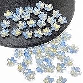 Juimtien 100Pcs Cherry Blossom Glass Flower Beads Translucent Gradient Colorful Floral Beads Mini Flower Charm for DIY Jewelry Making