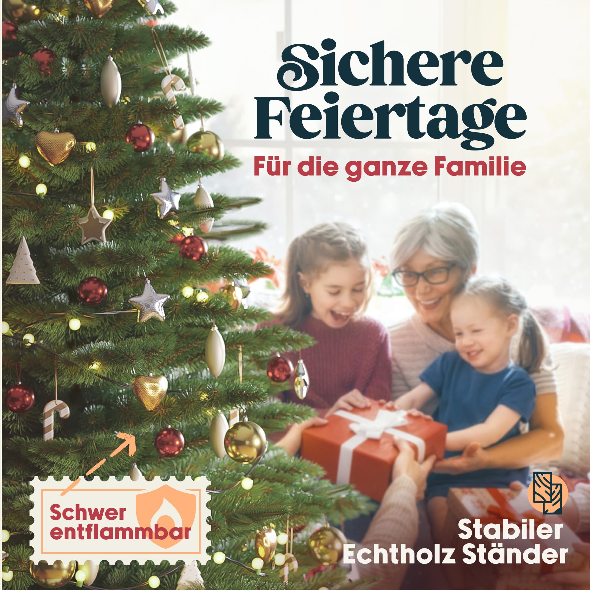 Premium Weihnachtsbaum künstlich 220cm - TESTSIEGER 10 Jahre GARANTIE - Naturgetreu, dichte Zweige, Künstlicher Weihnachtsbaum mit Holzständer – Tannenbaum künstlich von Pure Living