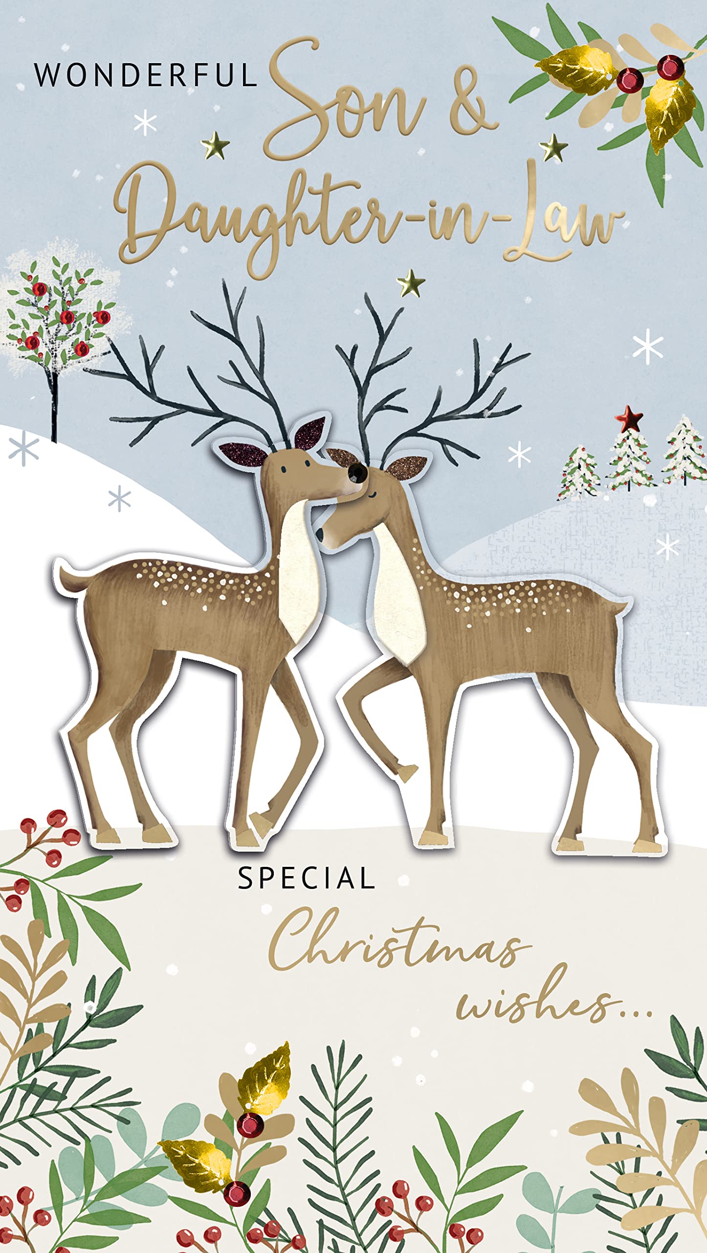 Son & Daughter-In-Law Reindeer Christmas Card Hand-Finished Champagne Cards XCDC406