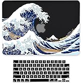 iDonzon Case for MacBook Air 13.6 inch M3 A3113 M2 A2681 2024 2023 2022 Release with Liquid Retina Display Touch ID, 3D Effect Matte Black See Through Hard Cover&Keyboard Cover, Great Wave