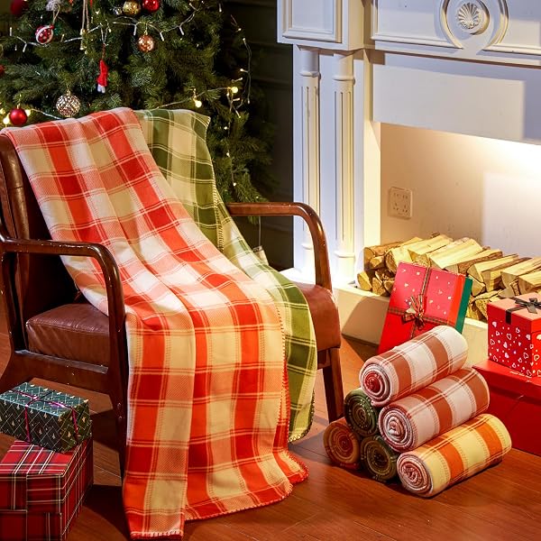 FANFANWIN 48 PCS WINTER PLAID THROW BLANKETS, 60 X 50 INCH COZY FLEECE BLANKET CHECKERED BEDDING CHUNKY RUSTIC MODERN FARMHOUSE FOR HOME BEDDING COUCH CHAIR HOMELESS GIFTS