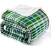 Touchat Sherpa Plaid Throw Blanket(60" X 70", Plaid Green), Fuzzy Fluffy Cozy Soft Blanket, Fleece Flannel Plush Twin Size Microfiber Blanket for Couch Bed Sofa