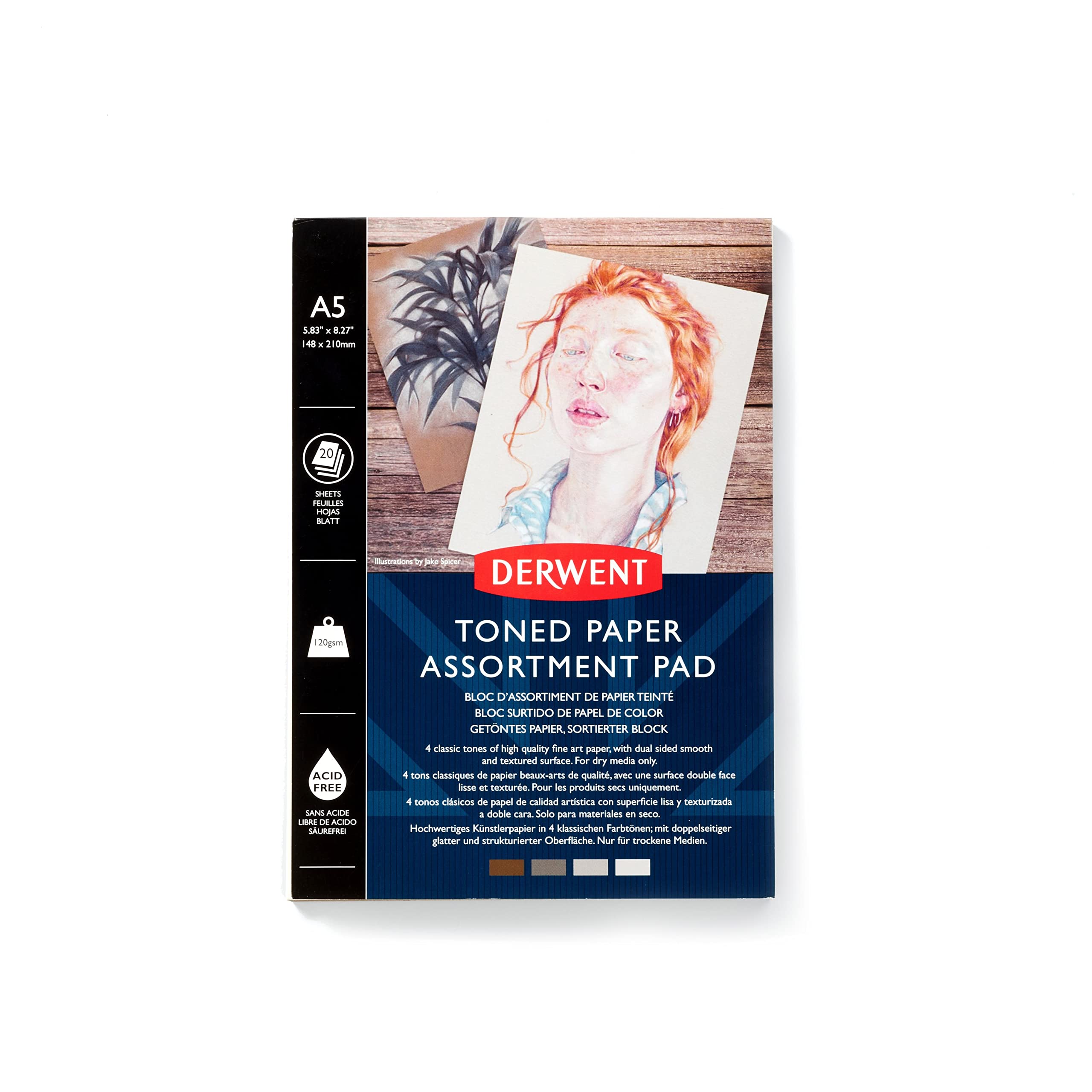 Derwent Mixed Toned Paper Pad A5, 120gsm, 20 Sheets, Double-Sided Smooth & Textured, Acid Free, Multi Toned in 4 Shades, for Fine Art Drawing, Sketching & Colouring, Professional Quality, 2306019