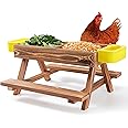 Boulphia Chicken Feeders and Waterers, Chicken Feeder No Waste Kit with Picnic Table and 2 Water Feeder, Handmade Wooden Chicken Supplies & Accessories for Chicken Coop