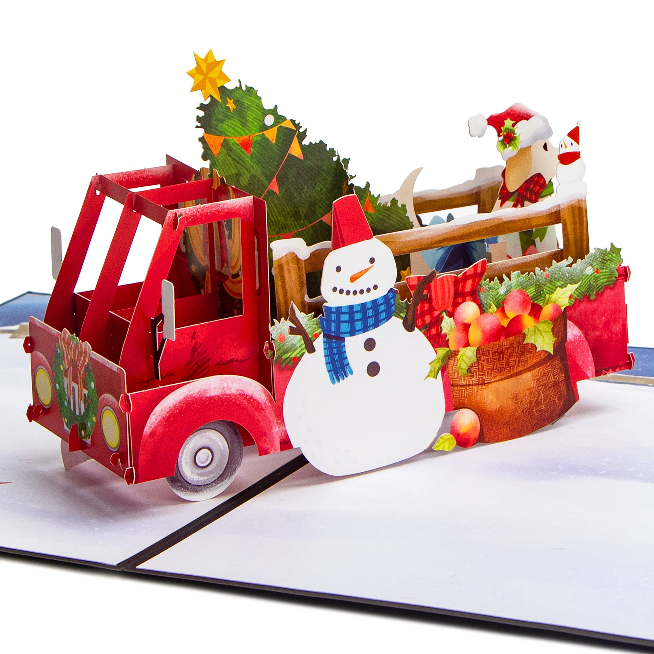 Ribbli Christmas Cards, Pop Up Christmas Card, Happy Holiday Card, Red Truck and Dog Card, Merry Xmas Cards for Kids Mom Dad Son Daughter Grandson Granddaughter Wife Friends, with Envelope