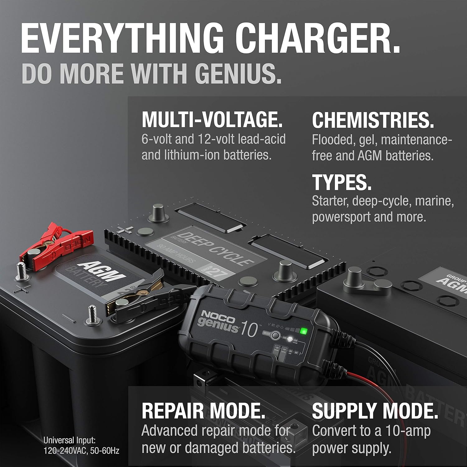 NOCO GENIUS10, 10-Amp Fully-Automatic Smart Charger, 6V And 12V Battery Charger, Battery Maintainer, And Battery Desulfator With Temperature Compensation: Automotive