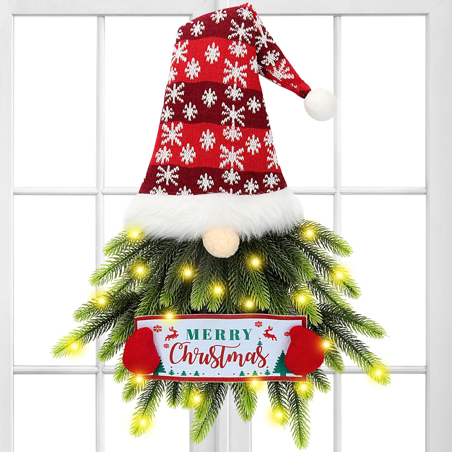 Wreaths, Garlands & Swags - KaKaPops Christmas Wreath for Front Door, Lighted Gnome Christmas Door Wreath, Artificial Santa Xmas Hanging Sign for Door Window Wall Decorations Farmhouse Christmas Home Decor