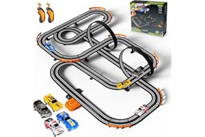 JUMPLANMA Slot Car Race Track Set Electric or Battery Powered Racing Car Track for Kids Boys, with 4 High-Speed Cars and 2 Hand Controllers,Dual Racing Game Toys for Children Age 6 7 8 Years Old
