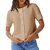 Saodimallsu Womens Crochet Short Sleeve Cardigans Button Up Crew Neck Summer Beach Knit Sweater Tops