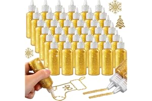 Ireer 36 Pcs Glitter Glue 22g Washable Glittery Art Craft Glue Washable Painting Pens for DIY Art Project Gluing Drawing Writing Outlining Holiday Greeting Card Decorating Supply(Gold)