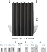 Shower Curtain 182x198cm with Metal Hooks Waffle Fabric Black view 6