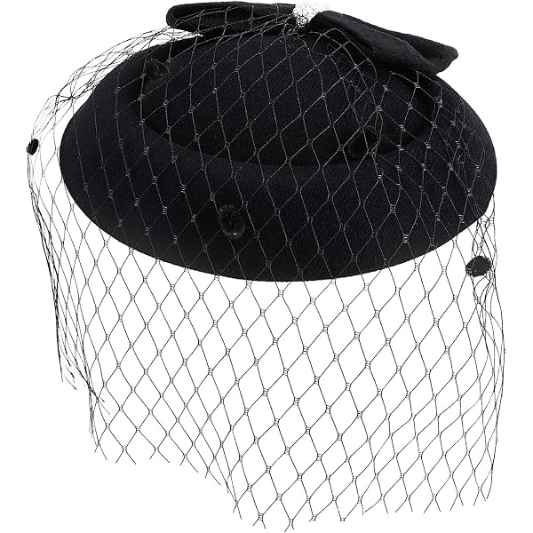 Black Womens Wool Felt Floral Veil Netting Feather Wide Brim  display picture 2