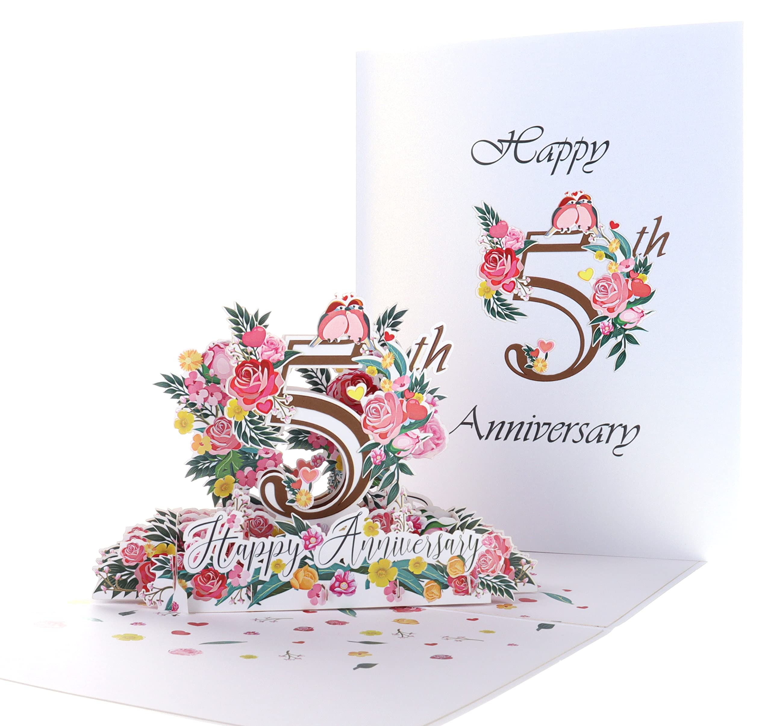 iGifts And Cards Happy 5th Milestone Anniversary 3D Pop Up Greeting Card - Perfect Couple, Marriage, Wedding, Elegant, Soulmates, Being Together, Wooden Congratulations, Love and Happiness