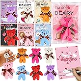 28 Pack Valentiens Day Gifts for Kids School Valentines Day Cards with Mini Bear Plush Toy Keychains, Valentines for Kids Classroom Valentines Exchange Gifts Class Valentines Party Favors for Boy Girl