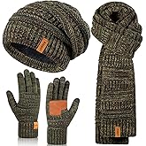 Winter Beanie Hat Scarf Gloves Set for Women, Slouchy Beanie Long Scarf Touchscreen Gloves, Warm 3 in 1 Christmas Gift Set