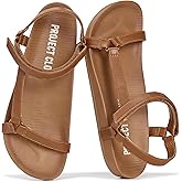 Project Cloud Sandals for Women 2026 - Strappy Adjustable Womens Sandals with Plush Insole - Lightweight & Non Slip Women Footwear - Everyday Wear Womens Slides (Brandy,WHISKEY,7.5)