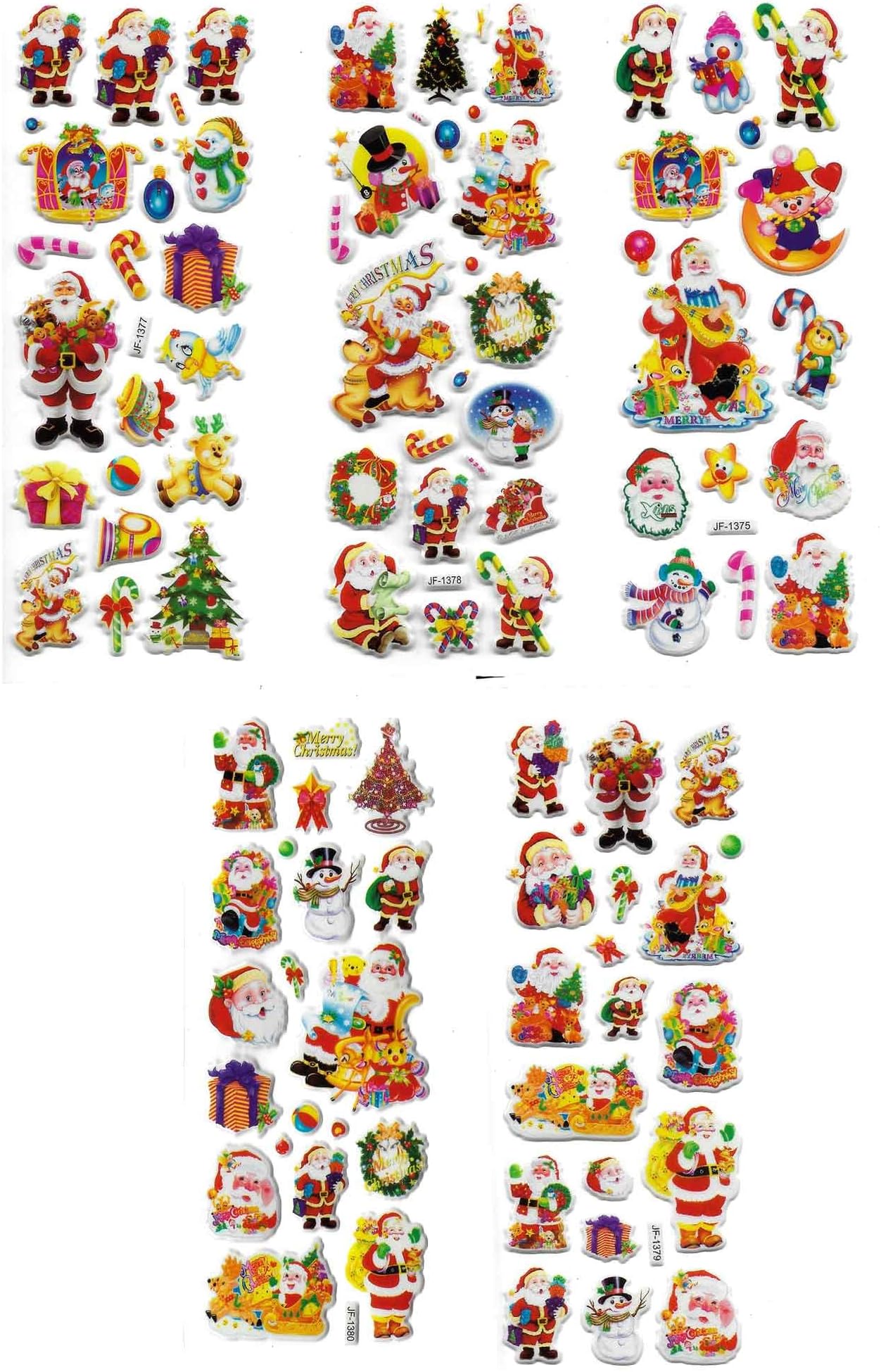 New Celebration's Christmas 3D Stickers 5 Sheets Santa Reindeer Snowman Snowflakes Christmas Decorations