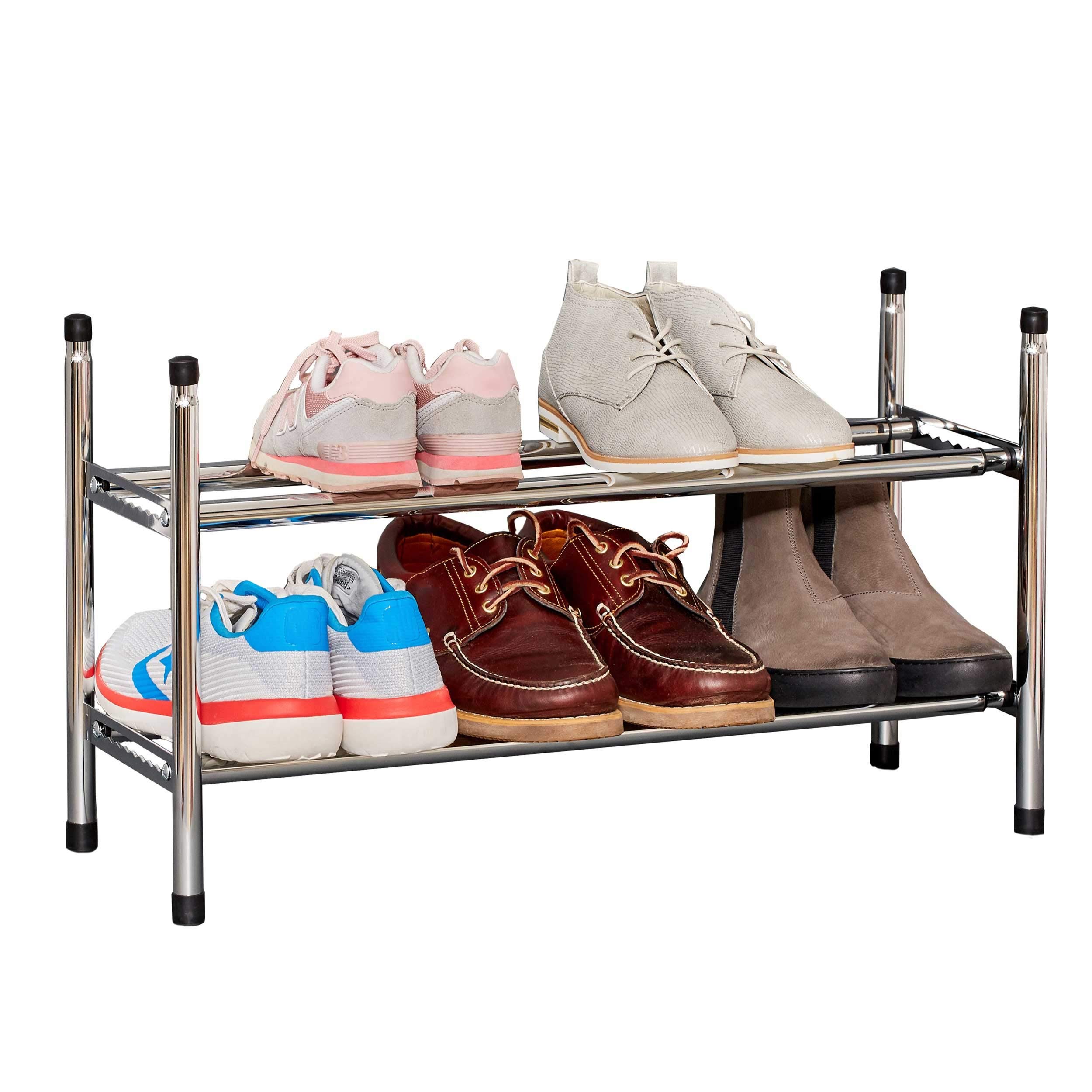 LOVE IT STORE IT Metal Shoe Rack - Narrow Shoe Rack for up to 10 Shoes - Made of Chrome - Stackable and Stable - Narrow Shelf for Shoe Storage
