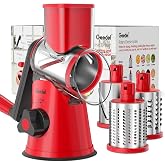Geedel Rotary Cheese Grater Hand Crank, Cheese Shredder Vegetable Slicer | 3 Blades, 430 Stainless Steel, 12x Fast Cutting, Strong Suction Base, No BPA, Dishwasher Safe, for Cheese, Veggie, Nut