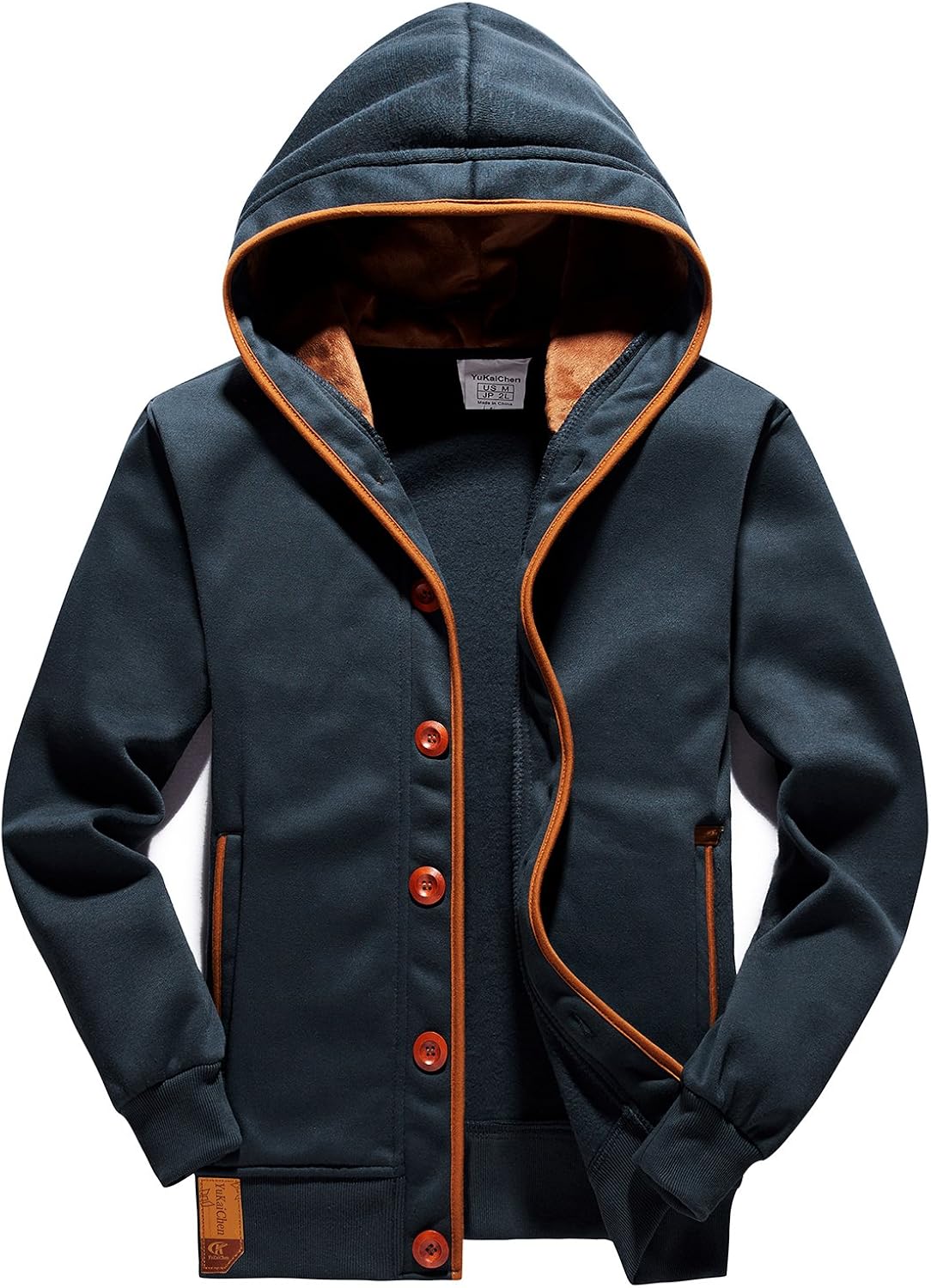 YuKaiChen Men's Fleece Hoodie Button-up Jacket Hooded Sweatshirt at  Men’s Clothing store