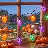 8.5Ft Outdoor Halloween String Lights 10 LED Multicolor Skull Light Plug in | Hanging Outdoor Halloween Skeleton Head Lights Waterproof for Indoor Party Window House Patio Yard Bar Backyard Decorations