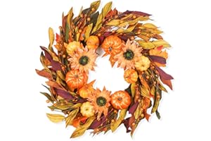 HomeKaren Fall Wreaths for Front Door 22 Inch, Autumn Wreath with Berry Pumpkin, Maple Leaves, Thanksgiving Harvest Festival Decorations Indoor and Outdoor