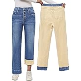 Fleece Lined Jeans Women High Waisted Straight Leg Jeans Winter Warm Thicken Stretch Fleece Lined Pants