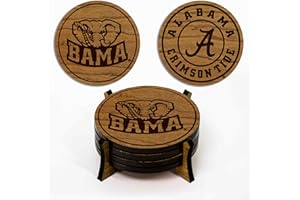 LazerEdge Alabama Crimson Tide Wooden Coaster Set - Cherry Wood - Officially Licensed Product - 4-Pack